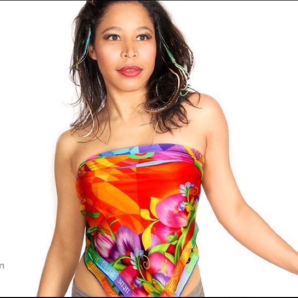 Pure silk square scarf floral wrap "Chakras" - chakra symbols - Picture 4 of 9